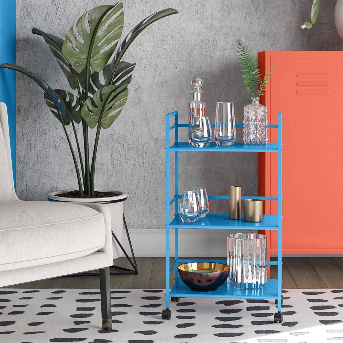 Cache Metal Rolling Cart Drinks Trolley in  Blue by Dorel Novogratz - Price Crash Furniture