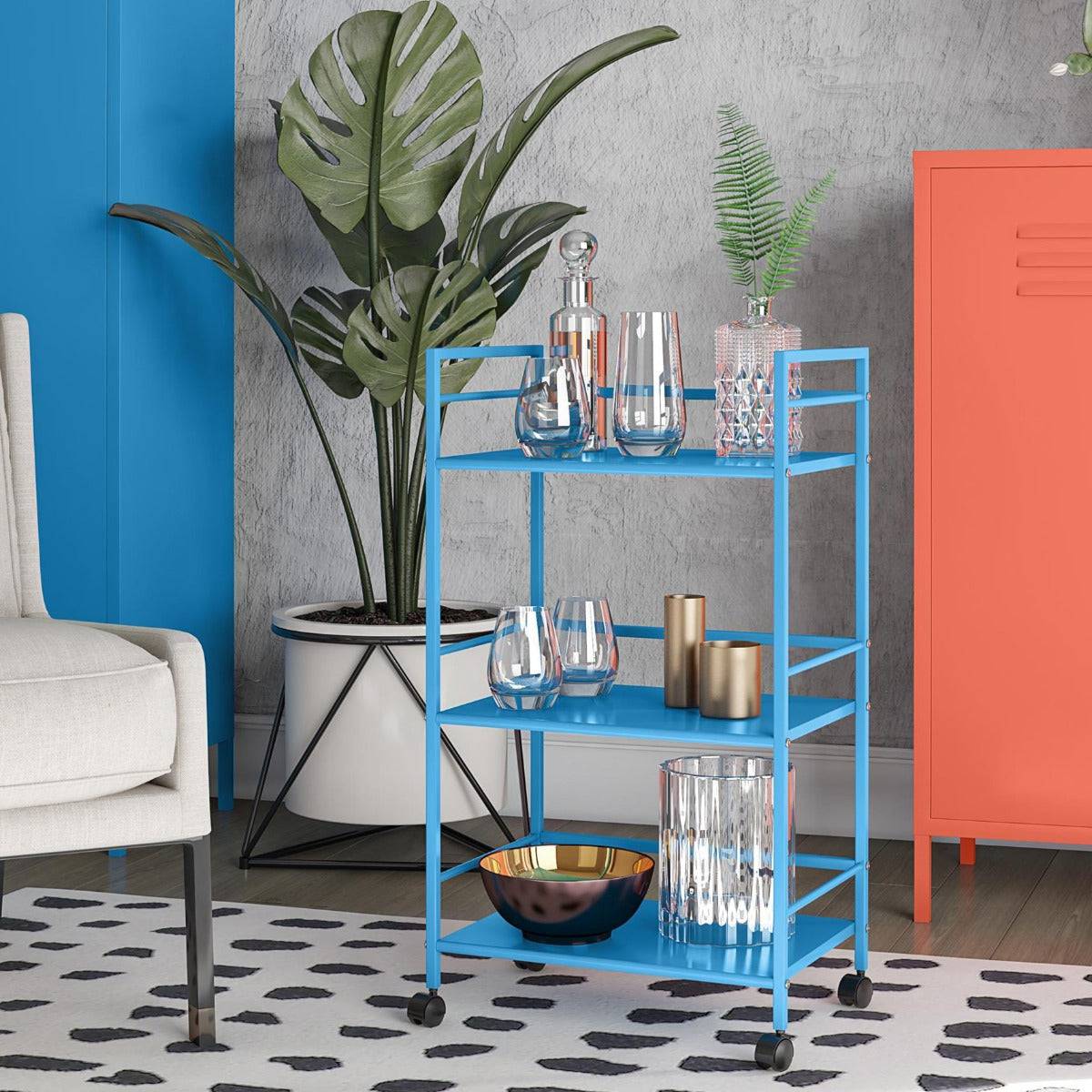 Cache Metal Rolling Cart Drinks Trolley in  Blue by Dorel Novogratz - Price Crash Furniture