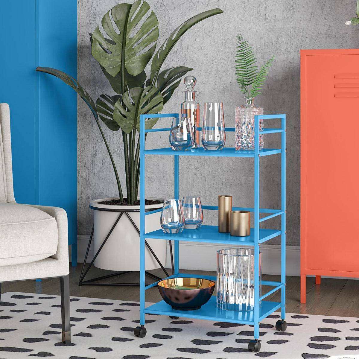 Cache Metal Rolling Cart Drinks Trolley in Blue by Dorel Novogratz - Price Crash Furniture