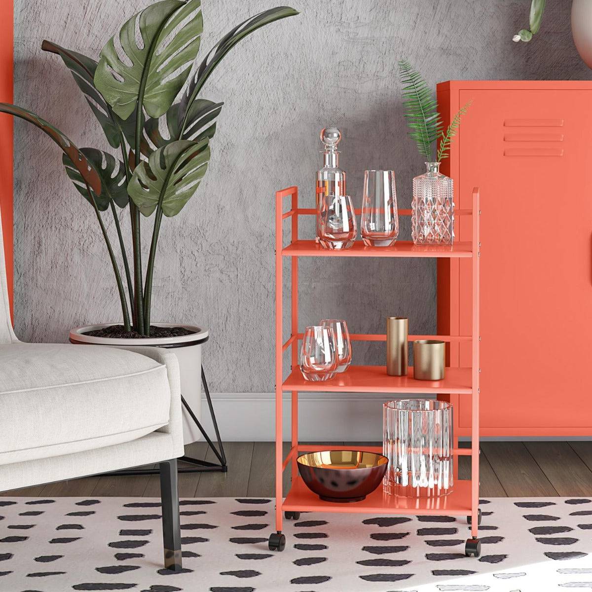 Cache Metal Rolling Cart Drinks Trolley in Orange by Dorel Novogratz - Price Crash Furniture