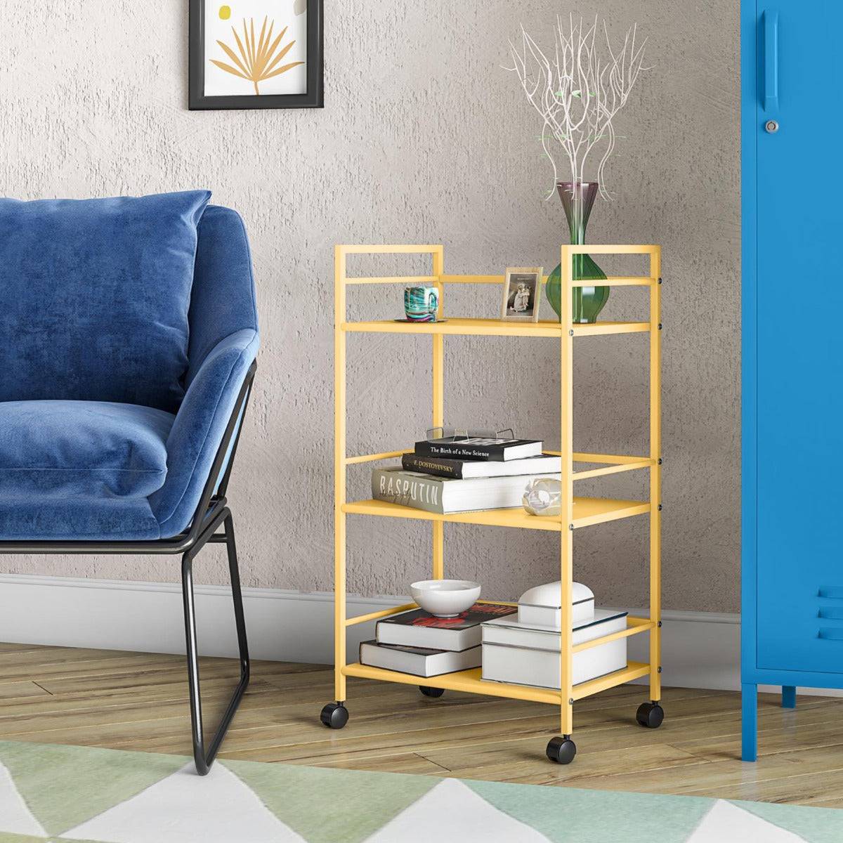 Cache Metal Rolling Cart Drinks Trolley in Yellow by Dorel Novogratz - Price Crash Furniture