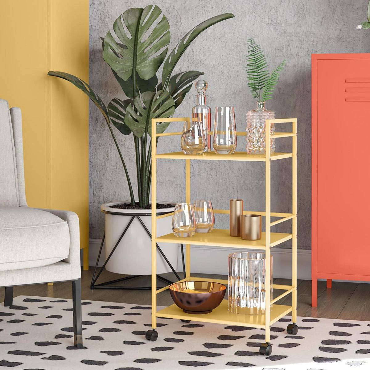 Cache Metal Rolling Cart Drinks Trolley in Yellow by Dorel Novogratz - Price Crash Furniture