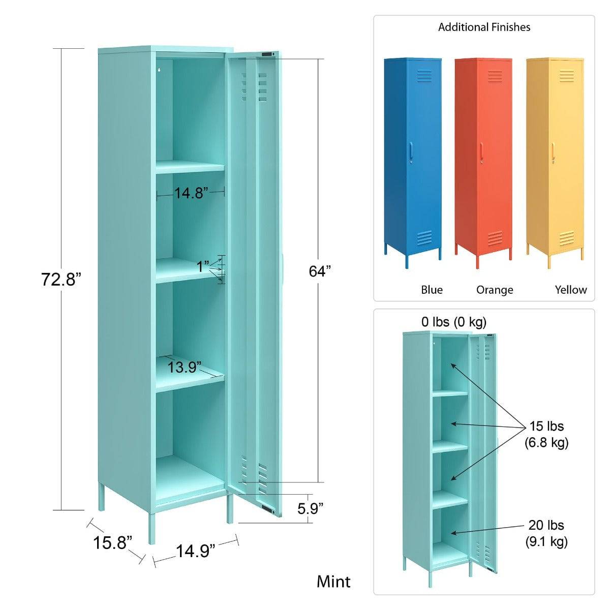 Cache Single Metal Locker Storage Cabinet in Blue by Dorel Novogratz - Price Crash Furniture