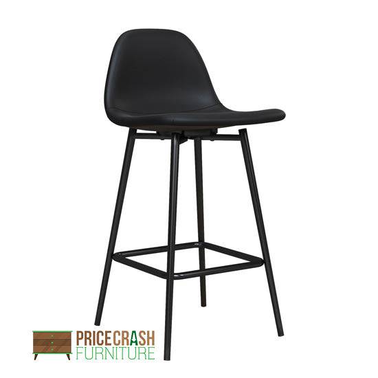 Calvin Single Upholstered Counter Stool in Black Faux Leather by Dorel - Price Crash Furniture