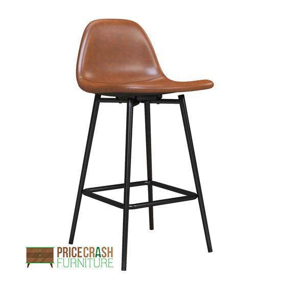 Calvin Single Upholstered Counter Stool in Camel Faux Leather by Dorel - Price Crash Furniture