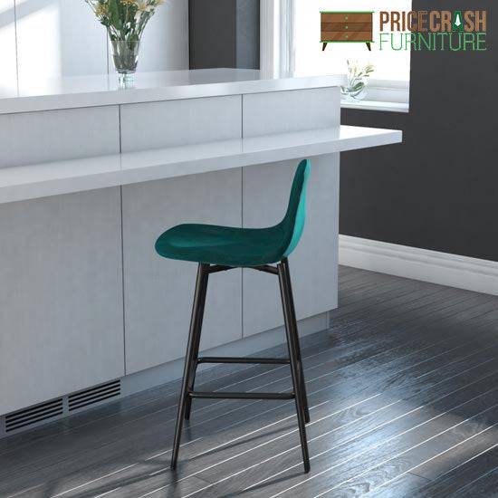 Calvin Single Upholstered Counter Stool in Green Velvet by Dorel - Price Crash Furniture