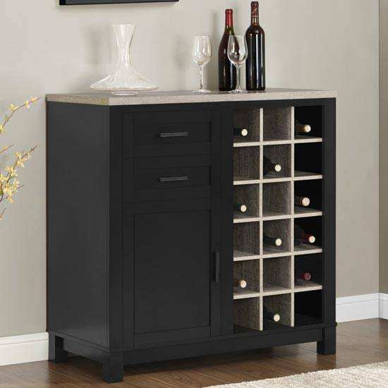 Carver Bar Cabinet & Wine Rack in Black and Weathered Oak by Dorel - Price Crash Furniture