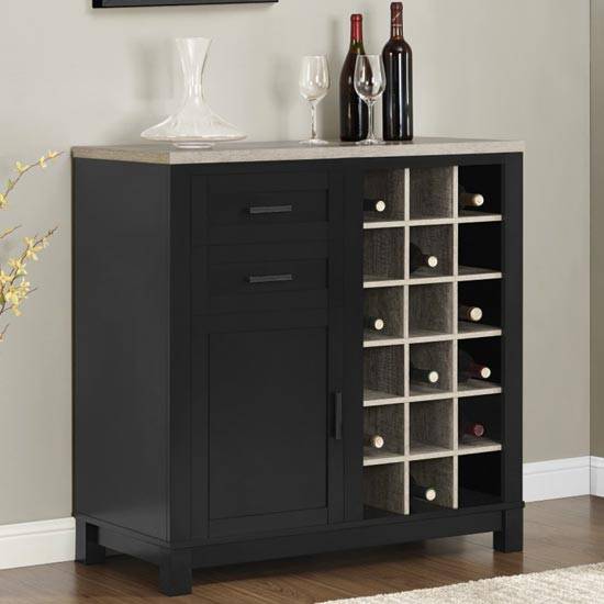 Carver Bar Cabinet & Wine Rack in Black and Weathered Oak by Dorel - Price Crash Furniture