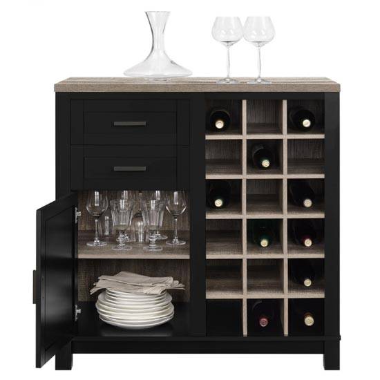 Carver Bar Cabinet & Wine Rack in Black and Weathered Oak by Dorel - Price Crash Furniture