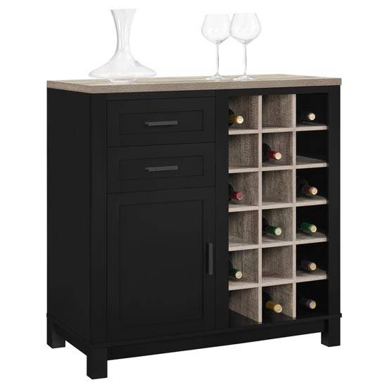 Carver Bar Cabinet & Wine Rack in Black and Weathered Oak by Dorel - Price Crash Furniture