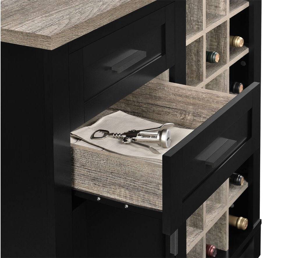 Carver Bar Cabinet & Wine Rack in Black and Weathered Oak by Dorel - Price Crash Furniture
