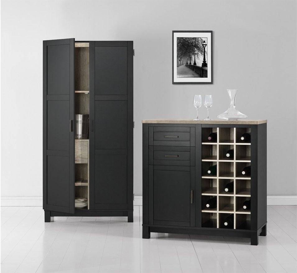 Carver Bar Cabinet & Wine Rack in Black and Weathered Oak by Dorel - Price Crash Furniture