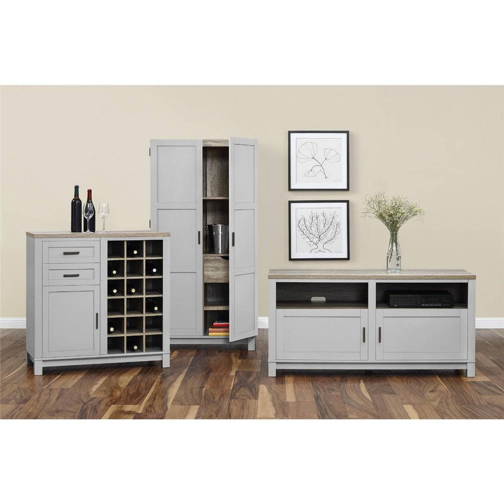 Carver Bar Cabinet & Wine Rack in Grey and Weathered Oak by Dorel - Price Crash Furniture