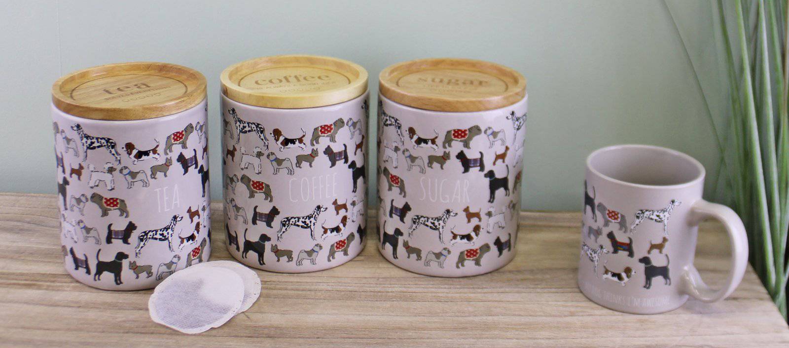 Ceramic Dog Design Tea,Coffee & Sugar Canisters - Price Crash Furniture