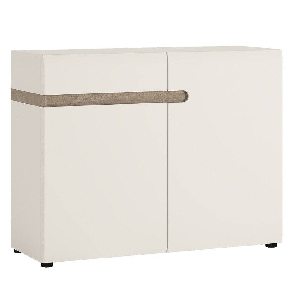 Chelsea 1 Drawer 2 Door 109.5cm Sideboard in White Gloss with Truffle Oak - Price Crash Furniture