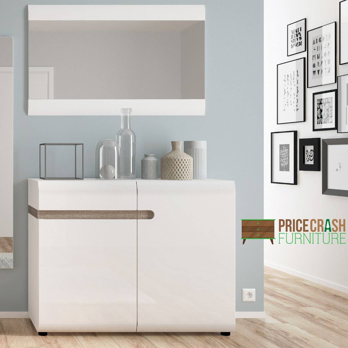 Chelsea 1 Drawer 2 Door 109.5cm Sideboard in White Gloss with Truffle Oak - Price Crash Furniture