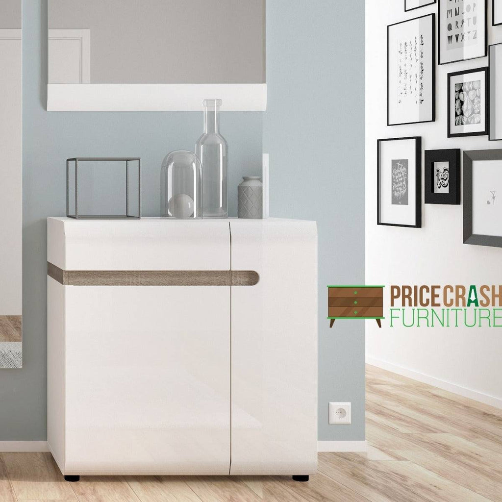 Chelsea 1 Drawer 2 Door Sideboard 85cm wide in White Gloss with Truffle Oak - Price Crash Furniture