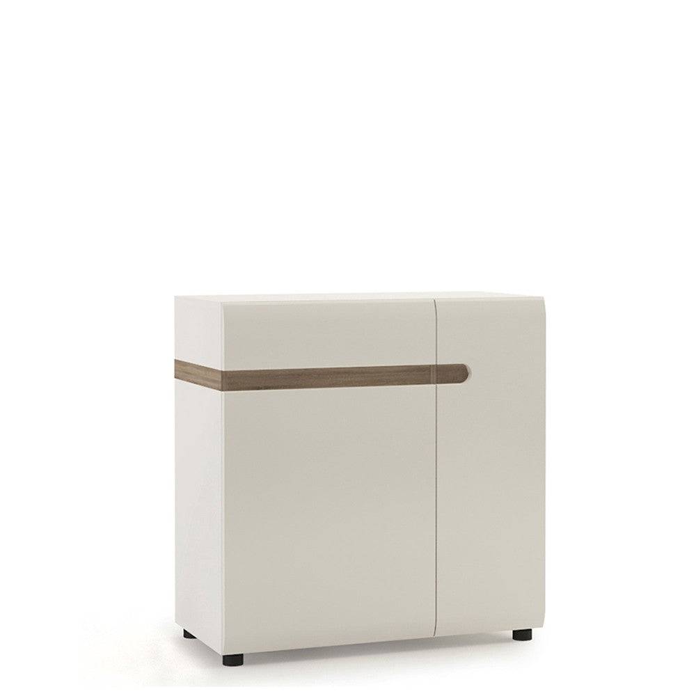 Chelsea 1 Drawer 2 Door Sideboard 85cm wide in White Gloss with Truffle Oak - Price Crash Furniture