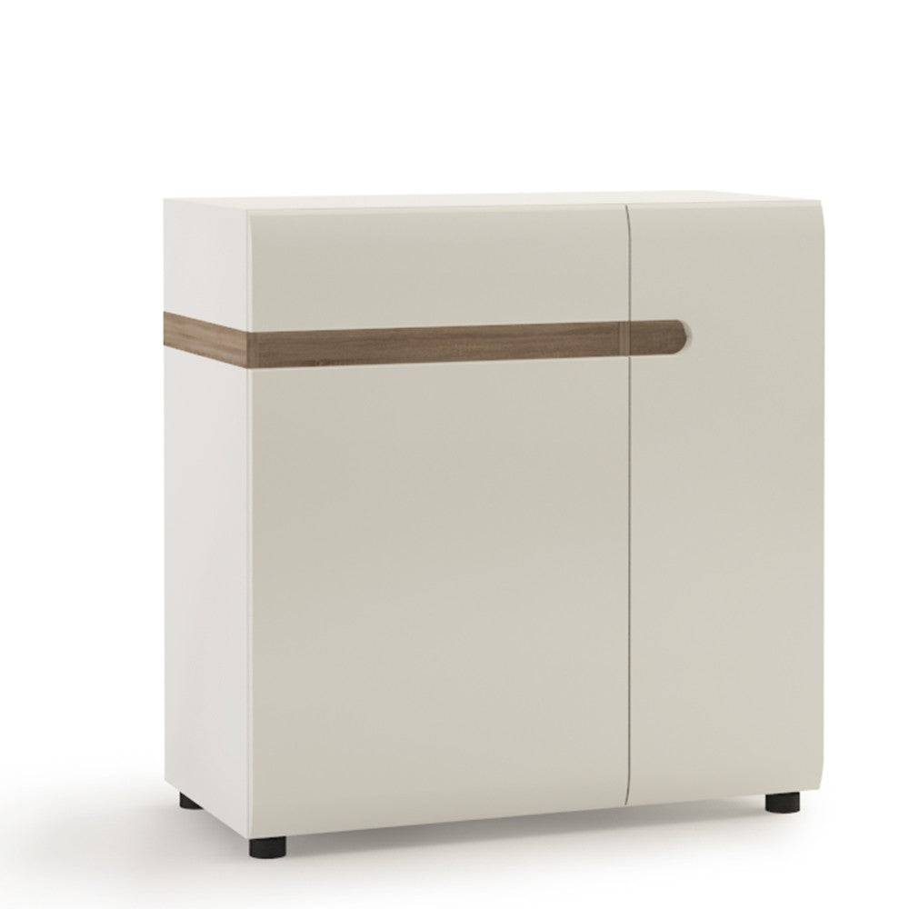 Chelsea 1 Drawer 2 Door Sideboard 85cm wide in White Gloss with Truffle Oak - Price Crash Furniture