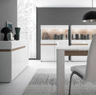 Chelsea Extending Dining Table in White Gloss with Truffle Oak - Price Crash Furniture