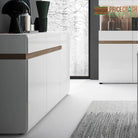 Chelsea Living 2 Drawer 3 Door Sideboard in White Gloss With Truffle Oak Trim - Price Crash Furniture