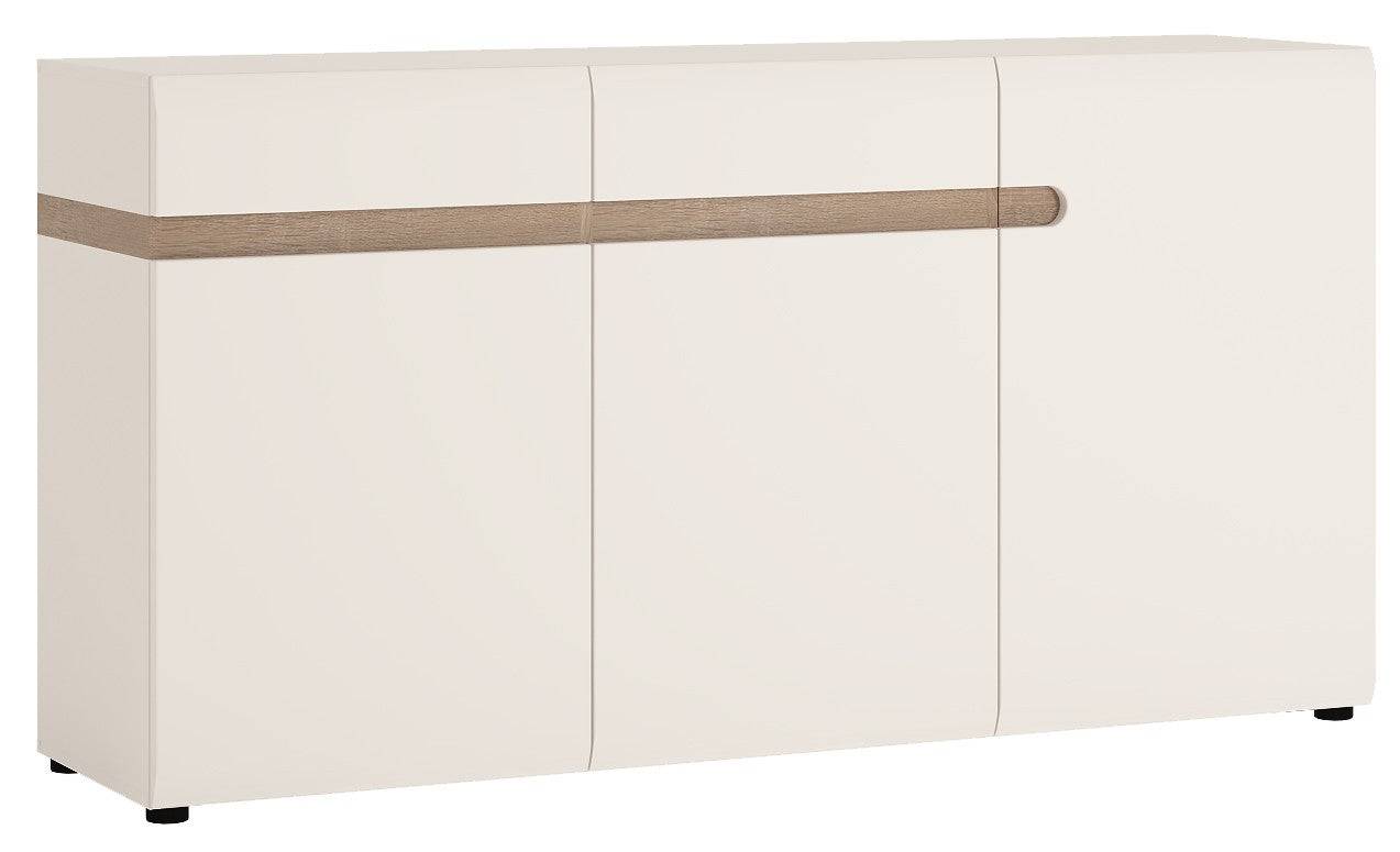 Chelsea Living 2 Drawer 3 Door Sideboard in White Gloss With Truffle Oak Trim - Price Crash Furniture