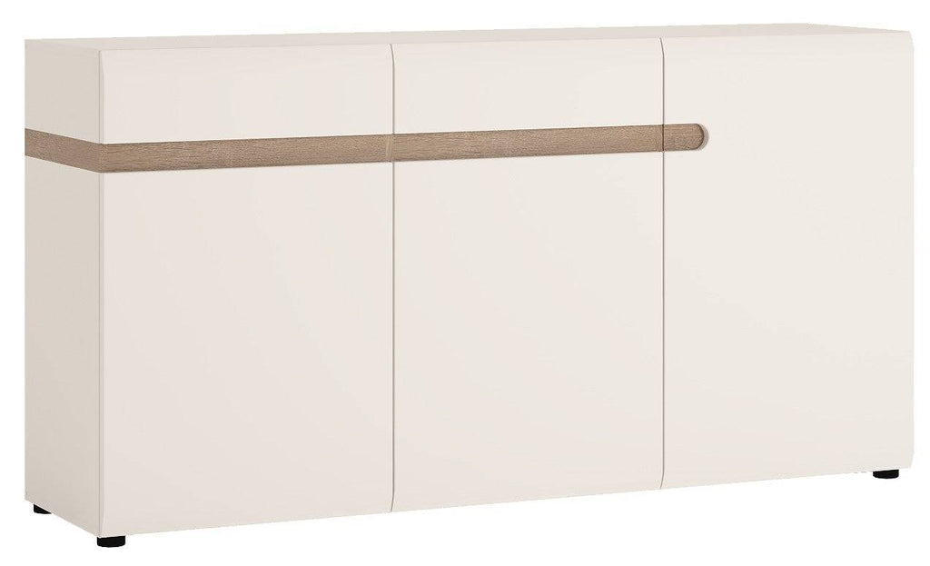 Chelsea Living 2 Drawer 3 Door Sideboard in White Gloss With Truffle Oak Trim - Price Crash Furniture