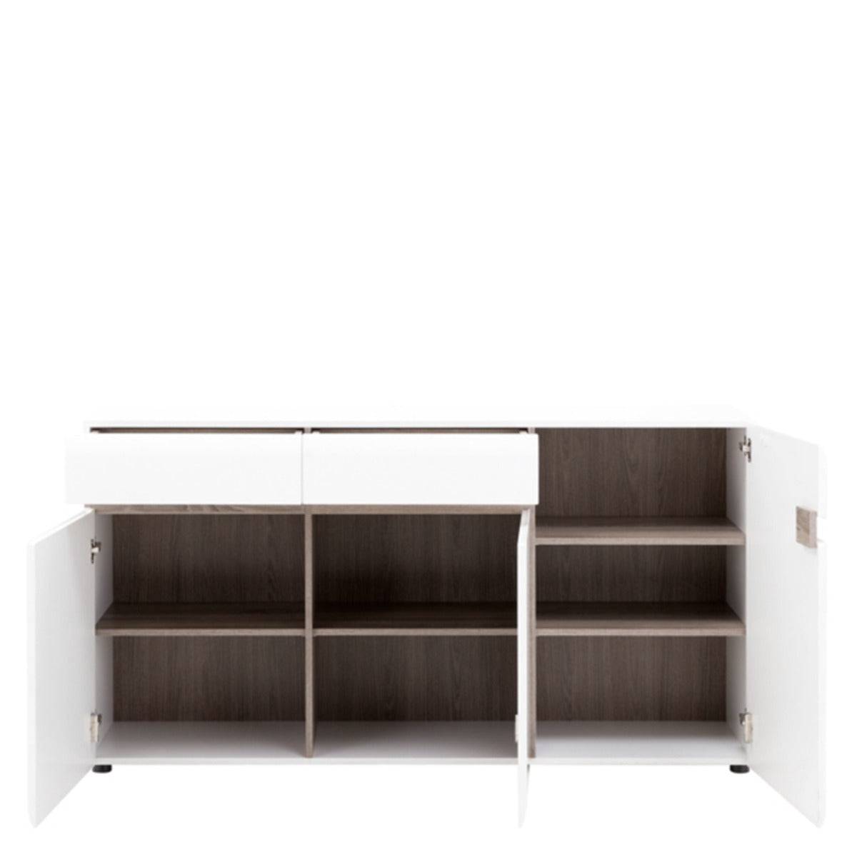 Chelsea Living 2 Drawer 3 Door Sideboard in White Gloss With Truffle Oak Trim - Price Crash Furniture