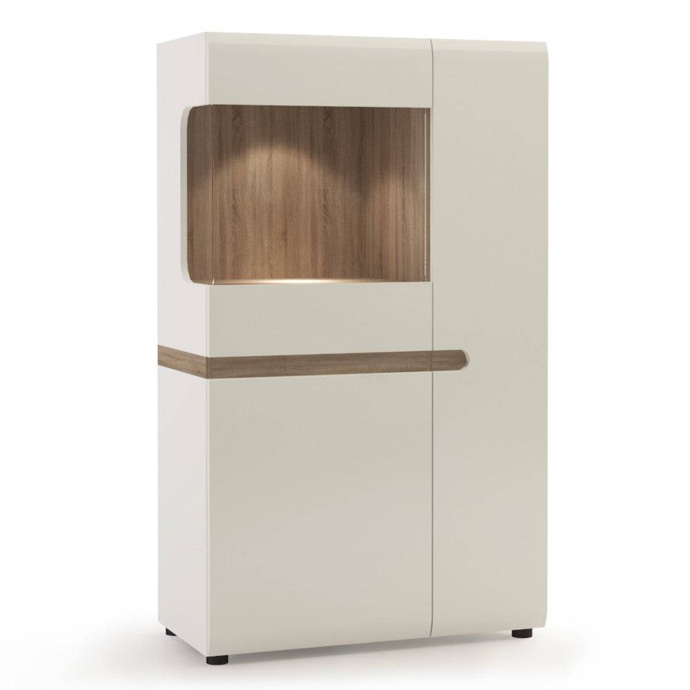 Chelsea Low Display Cabinet 85cm Wide in White Gloss with Truffle Oak - Price Crash Furniture