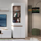 Chelsea Tall Glazed Narrow Display Unit (RHD) in White Gloss with Truffle Oak - Price Crash Furniture