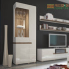 Chelsea Tall Glazed Narrow Display Unit (RHD) in White Gloss with Truffle Oak - Price Crash Furniture