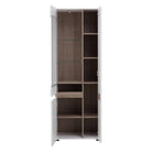 Chelsea Tall Glazed Narrow Display Unit (RHD) in White Gloss with Truffle Oak - Price Crash Furniture