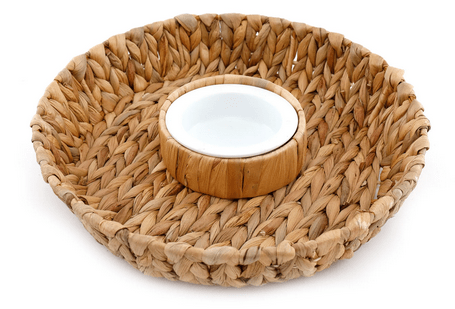 Circular Raffia Weaved Chip & Dip Tray 35cm - Price Crash Furniture