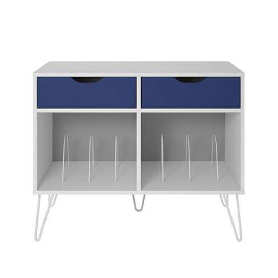 Concord 2 Drawer Turntable Bookcase Unit in White and Blue by Dorel - Price Crash Furniture
