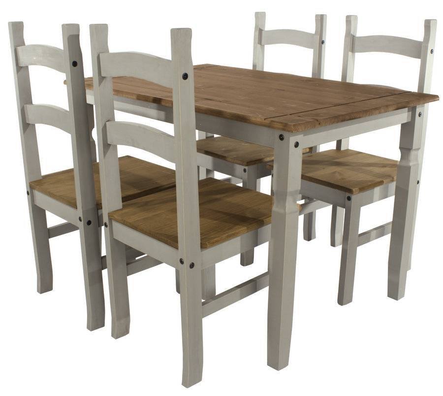 Core 118cm Corona Grey Washed Pine Dining Table + 4 Chair Set - Price Crash Furniture