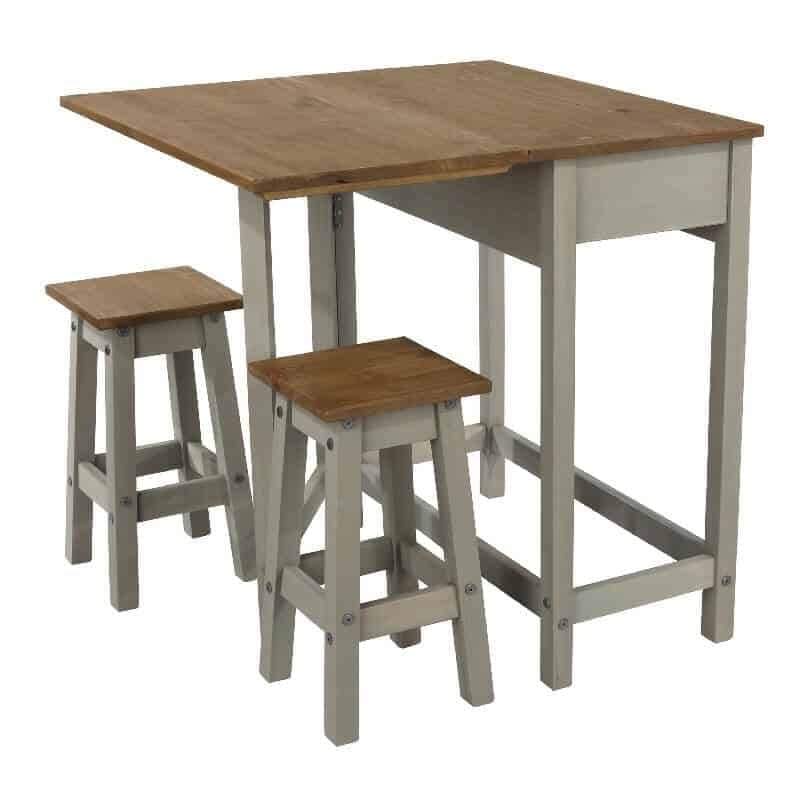 Core Corona Grey Washed Pine Drop Leaf 2 Seater Breakfast Bar Set - Price Crash Furniture