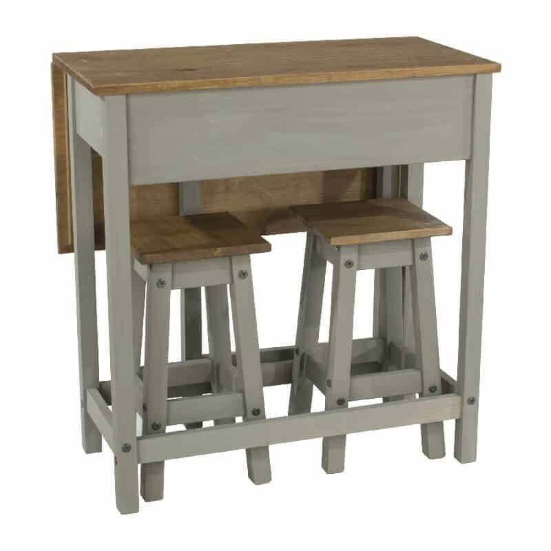 Core Corona Grey Washed Pine Drop Leaf 2 Seater Breakfast Bar Set - Price Crash Furniture