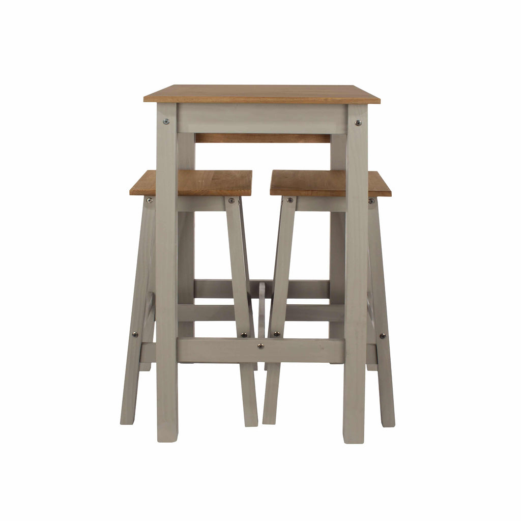 Core Corona Grey Washed Pine Drop Leaf 2 Seater Breakfast Bar Table & 2 High Stools - Price Crash Furniture