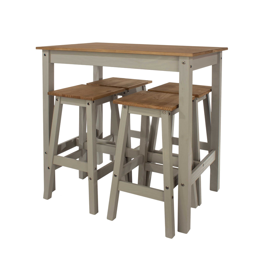 Core Corona Grey Washed Pine Linea Breakfast Table & 4 high stool SET - Price Crash Furniture