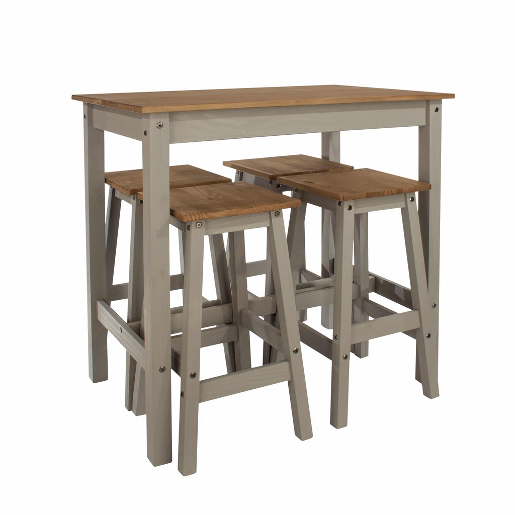 Core Corona Grey Washed Pine Linea Breakfast Table & 4 high stool SET - Price Crash Furniture