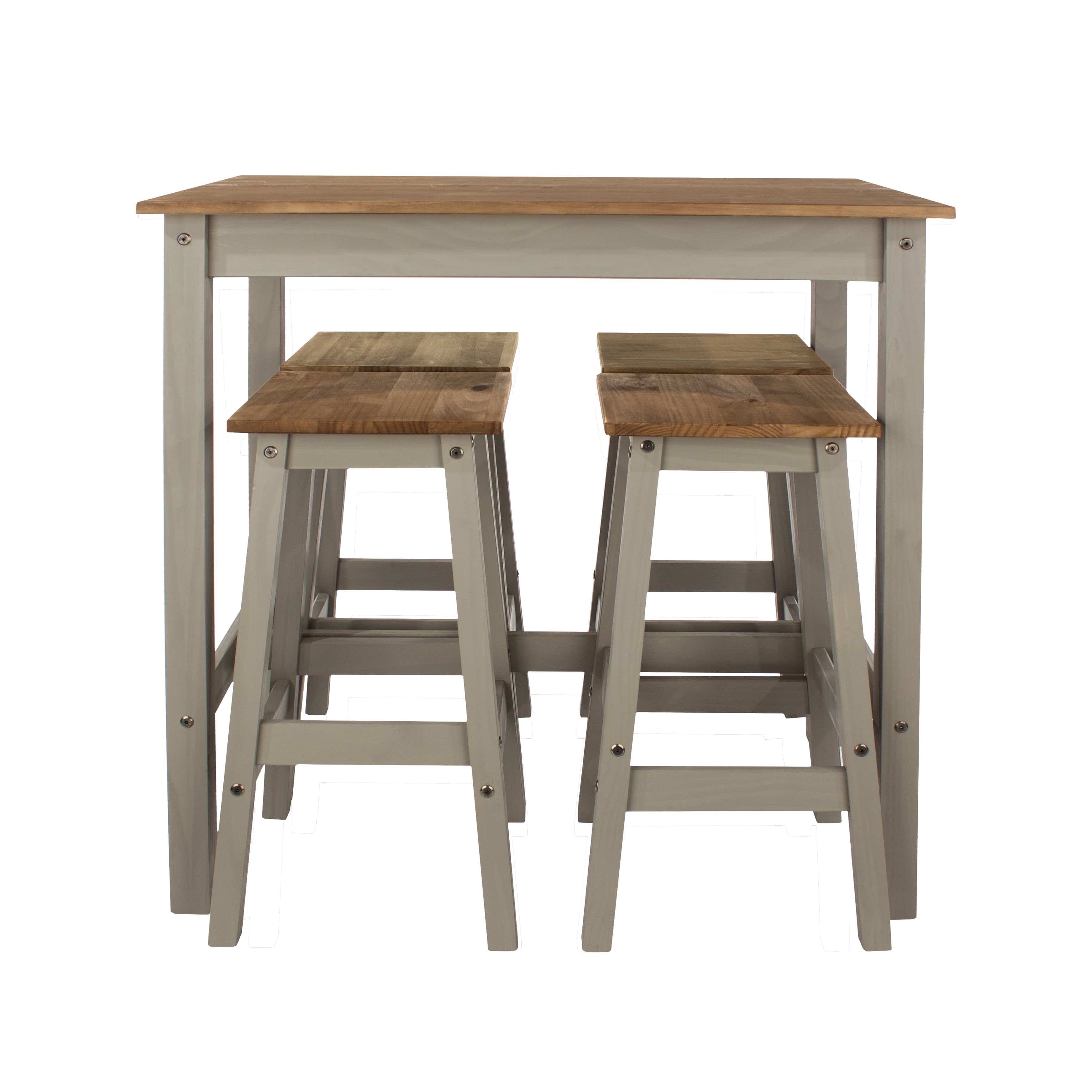 Core Corona Grey Washed Pine Linea Breakfast Table & 4 high stool SET - Price Crash Furniture