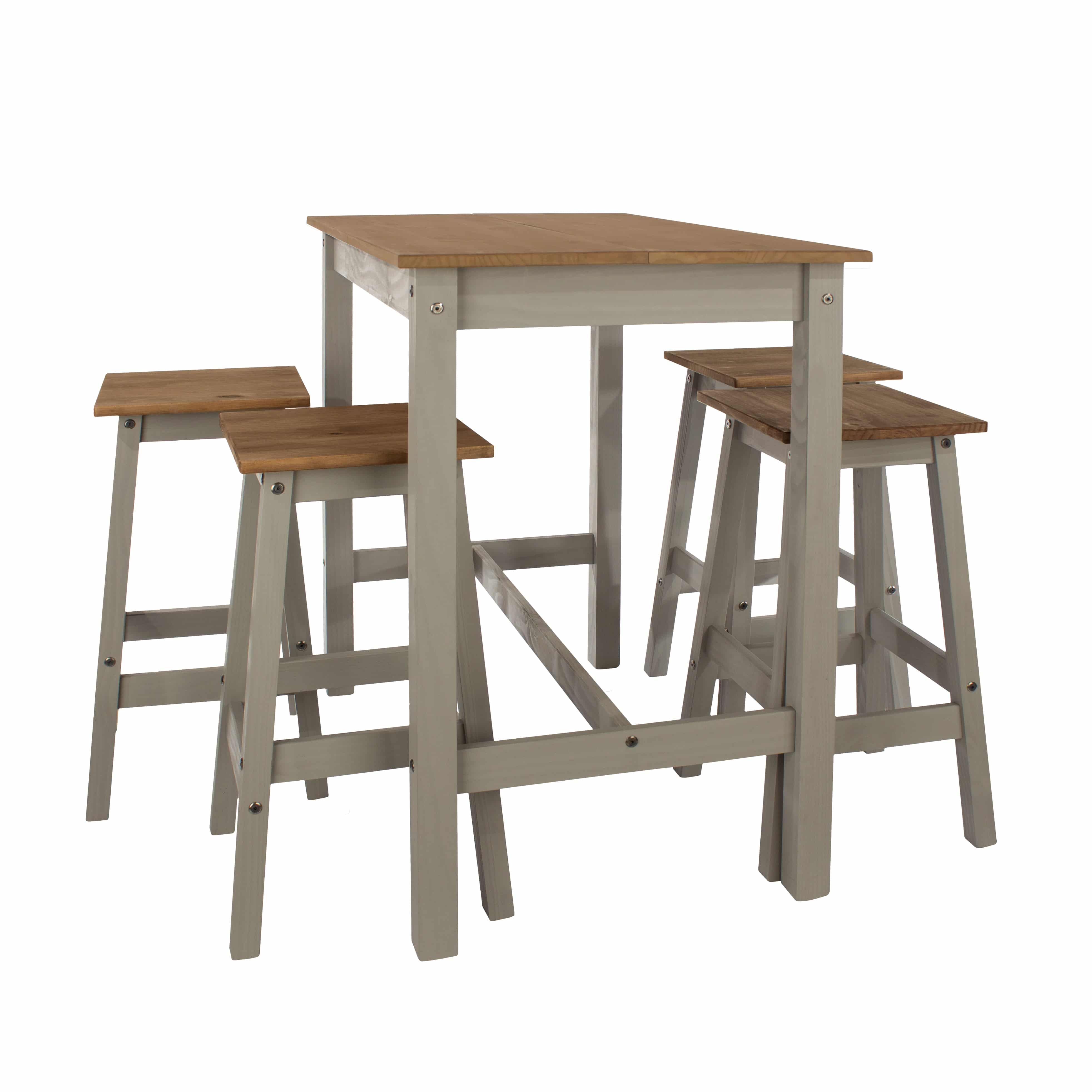 Core Corona Grey Washed Pine Linea Breakfast Table & 4 high stool SET - Price Crash Furniture