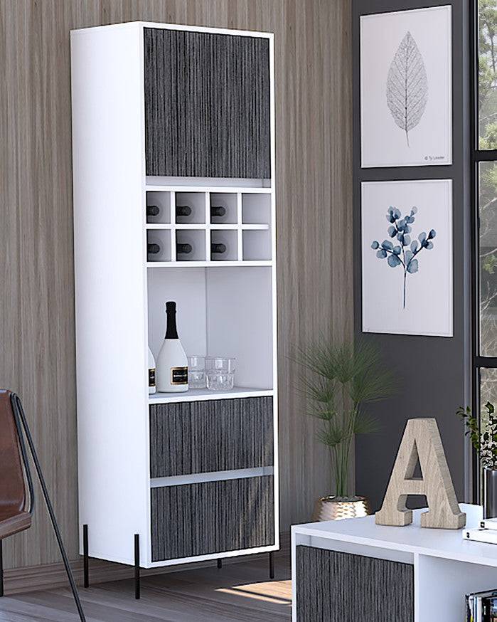 Core Dallas Tall Bar Cabinet in White & Carbon Grey Oak Effect - Price Crash Furniture