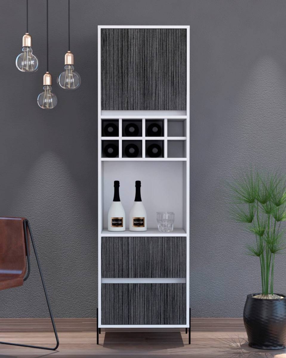 Core Dallas Tall Bar Cabinet in White & Carbon Grey Oak Effect - Price Crash Furniture