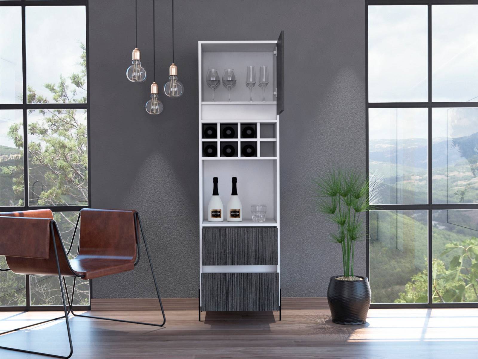 Core Dallas Tall Bar Cabinet in White & Carbon Grey Oak Effect - Price Crash Furniture