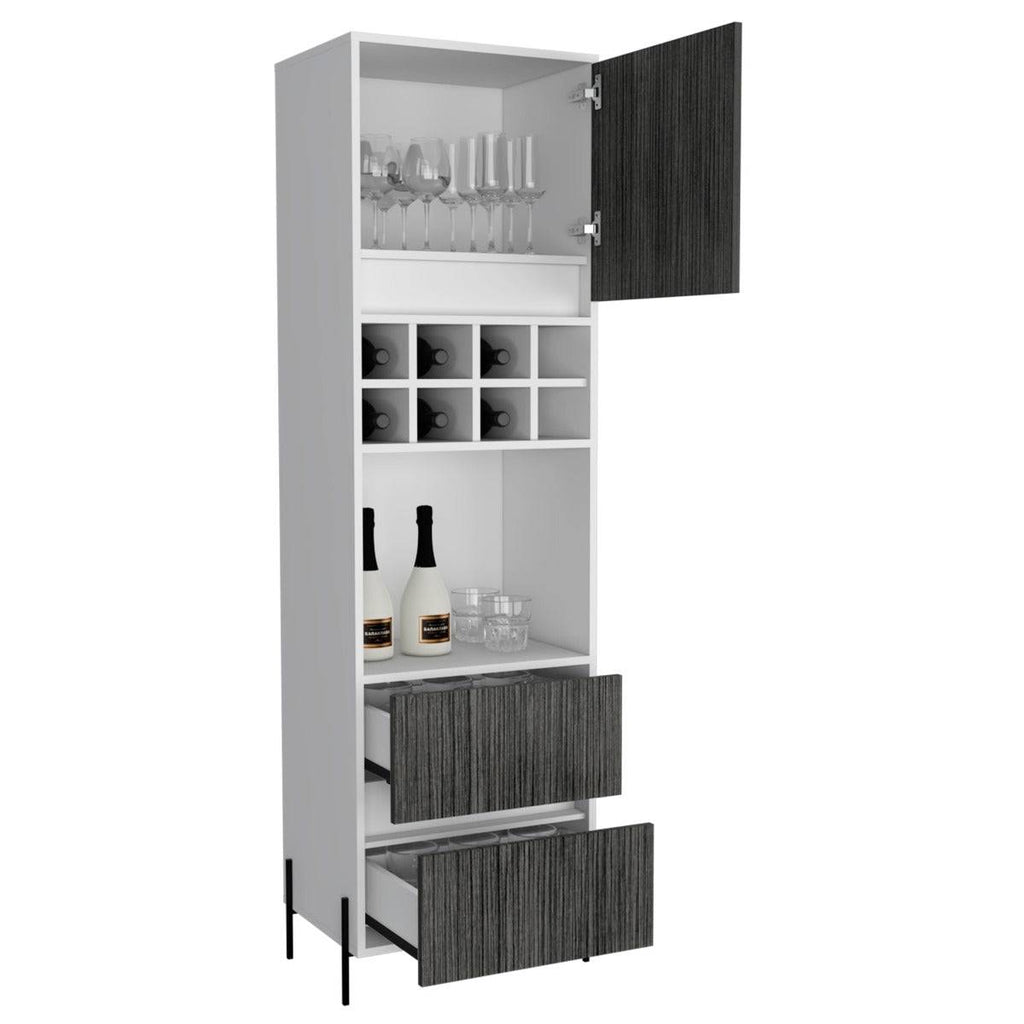 Core Dallas Tall Bar Cabinet in White & Carbon Grey Oak Effect - Price Crash Furniture
