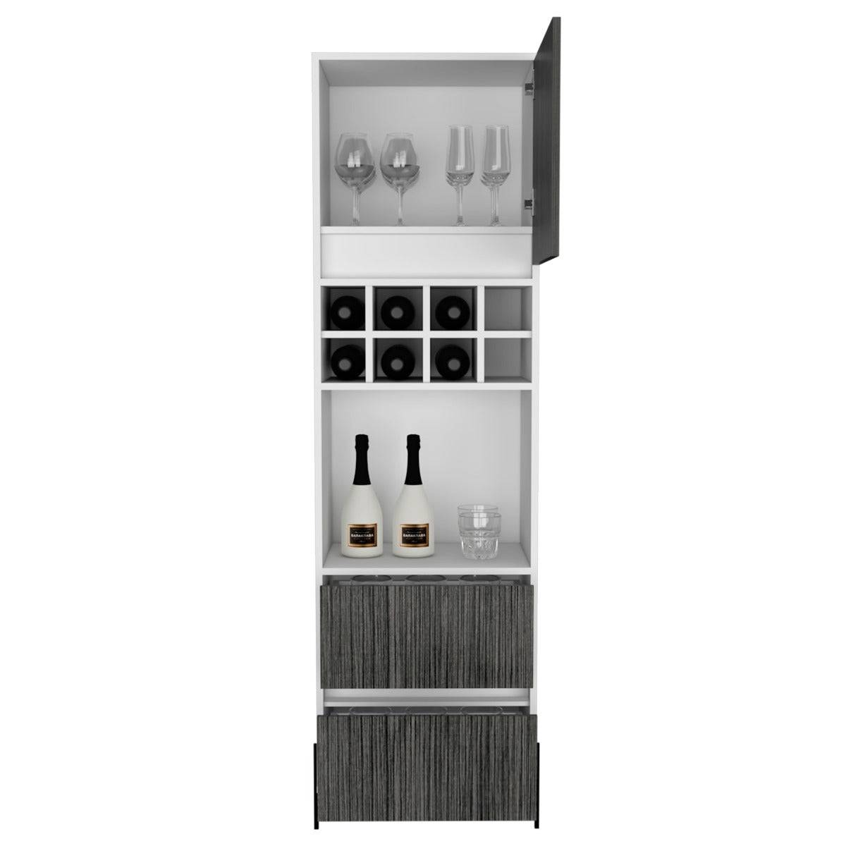 Core Dallas Tall Bar Cabinet in White & Carbon Grey Oak Effect - Price Crash Furniture