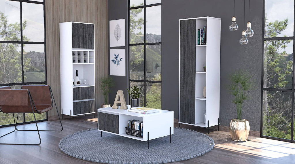 Core Dallas Tall Bar Cabinet in White & Carbon Grey Oak Effect - Price Crash Furniture