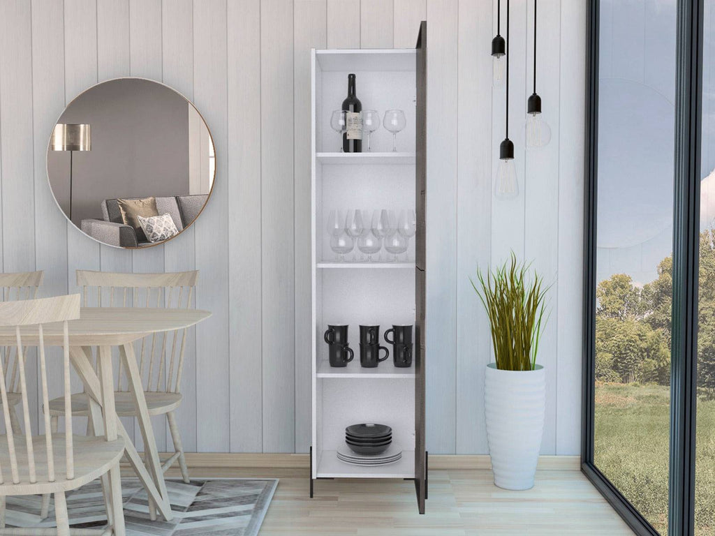 Core Dallas Tall Storage Cabinet in White & Carbon Grey Oak Effect - Price Crash Furniture