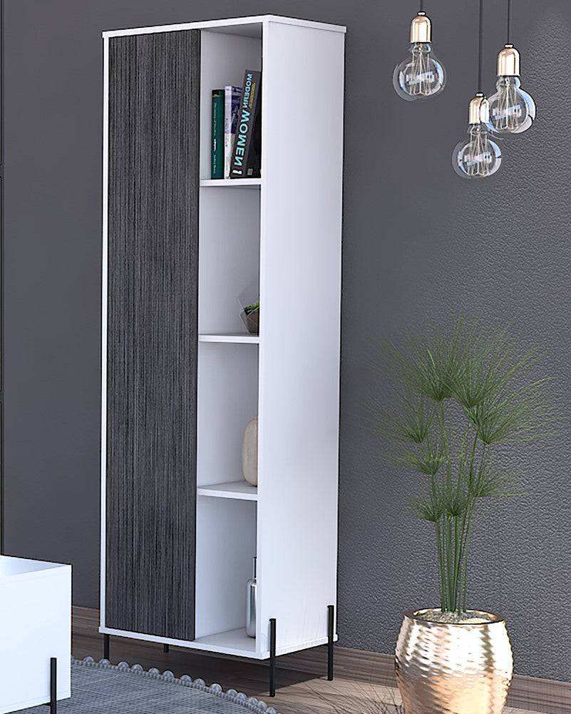 Core Dallas Tall Storage Display Cabinet in White & Carbon Grey Oak Effect - Price Crash Furniture